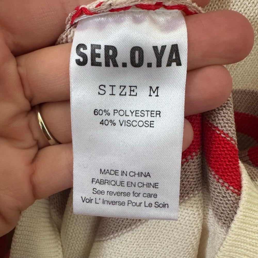 NWT SER.O.YA Retrofete Liev Knit Mini Dress in Eggshell/Cherry/Sand Size M - Picture 11 of 11